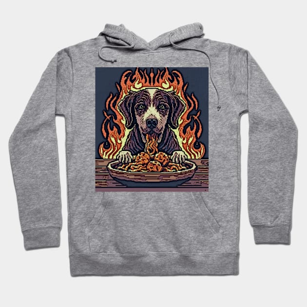 pixel art dog eating spaghetti in Hell Hoodie by Catbrat